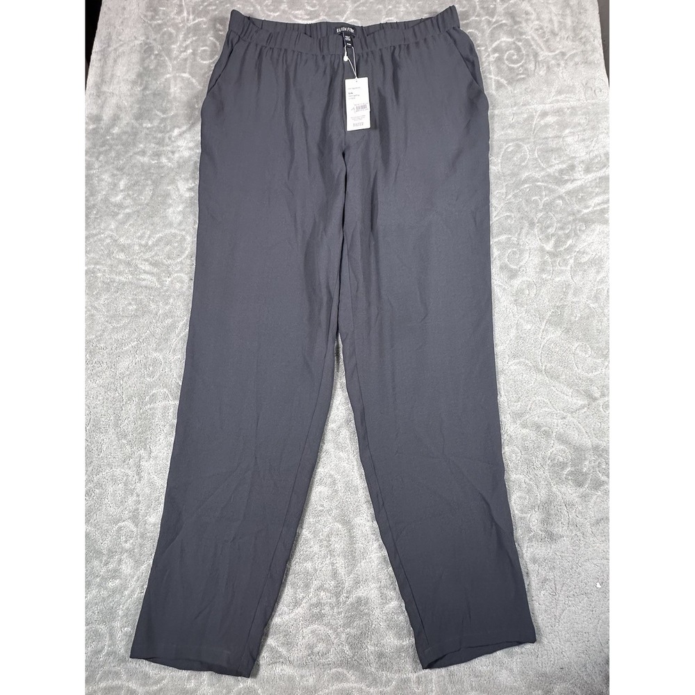 Eileen Fisher Womens Medium Black 100% Silk Georgette Crepe Ankle Pants Luxury - Picture 2 of 12